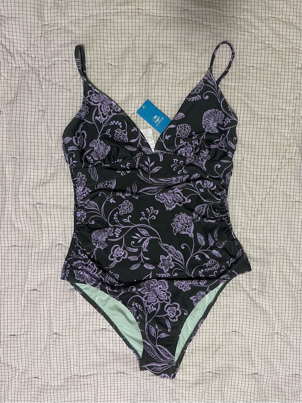 Cupshe Black One-Piece Swimsuit with Lavender Floral Print